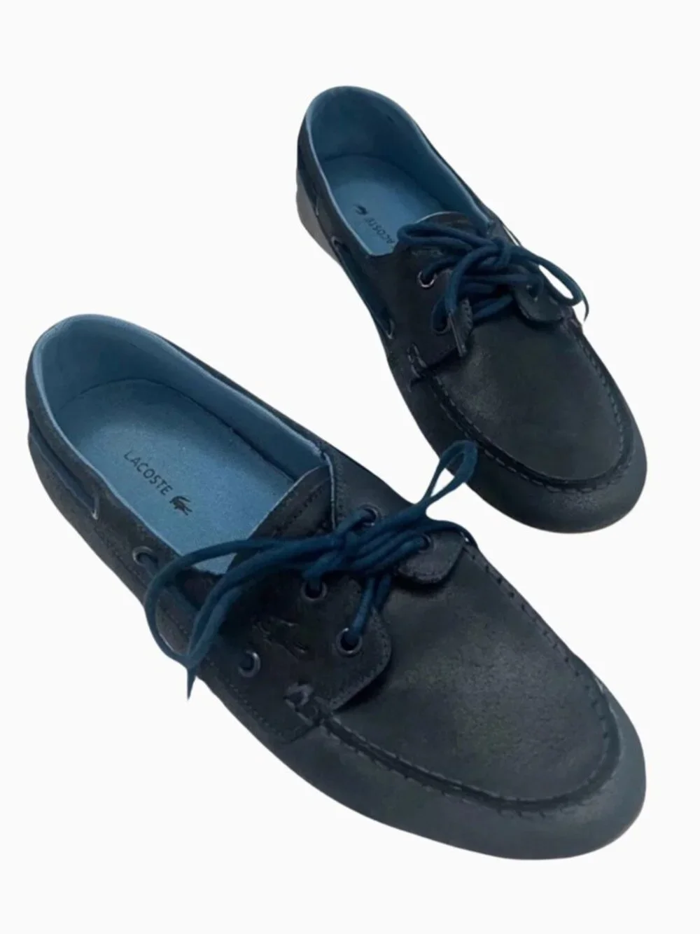 Lacoste Navire Leather Boat Shoes Men Sz 9.5 Blue Preppy Designer Casual Coastal